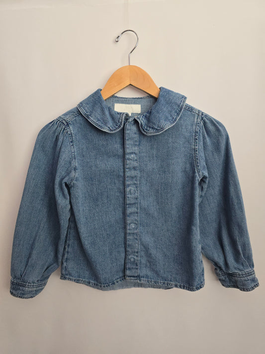 Zara Peter Pan Collar Denim Button Up • 6-7 years