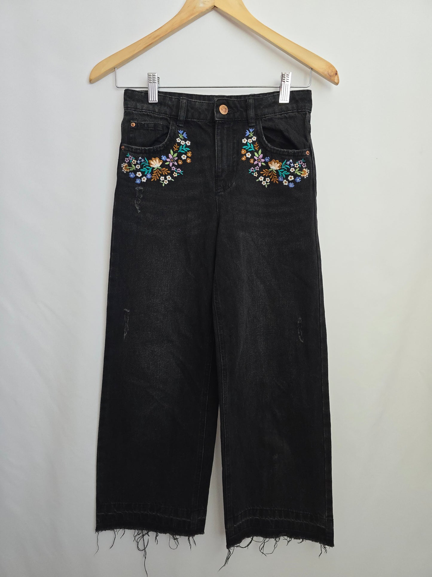 M&S Black Emroidered Denim • 9-10 years