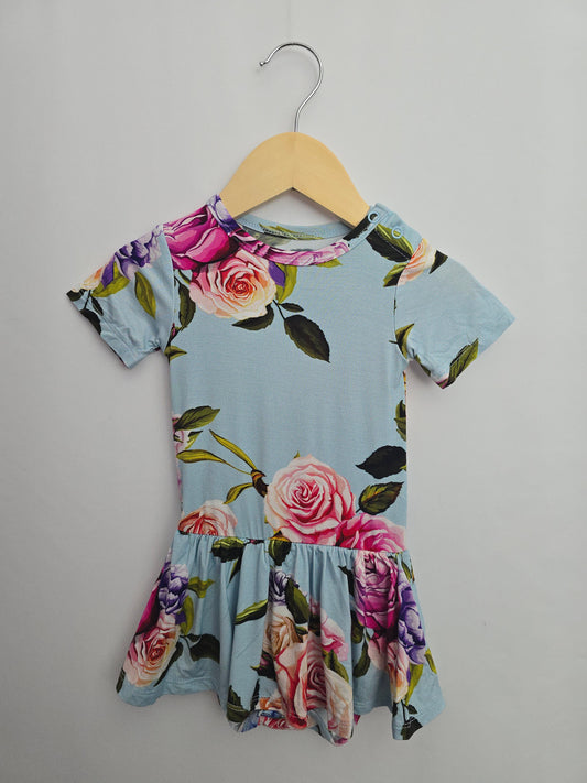 Posh Peanut Light Blue Floral Twirl Bodysuit • 12-18 months