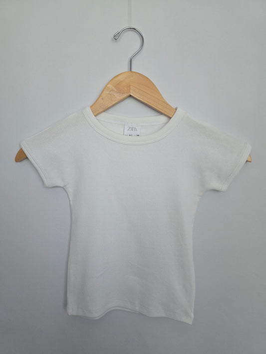 Zara White Ribbed Tee • 6-7 years