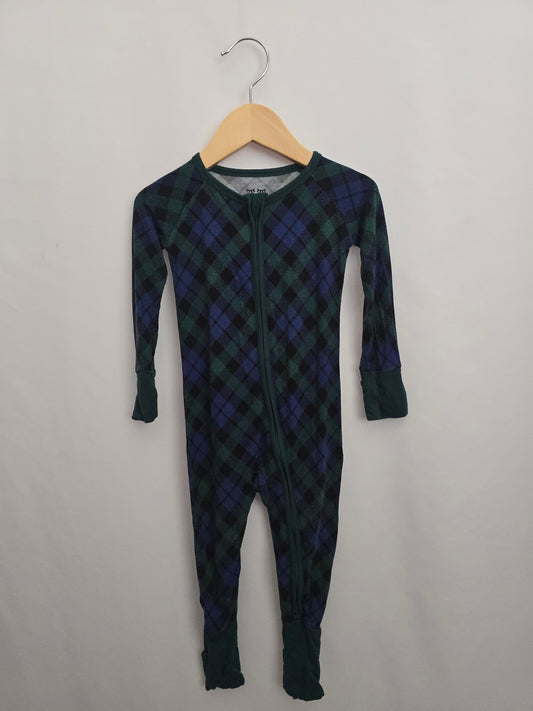 Little Sleepies Blue & Green Plaid Zip Romper • 12-18 months
