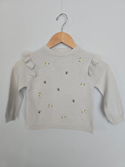 Zara Floral Embroidered Ruffle Sleeve Sweater • 4-5 years