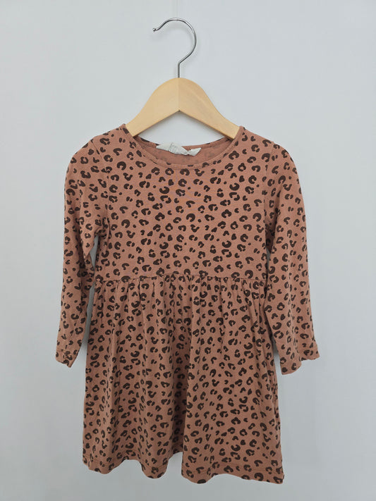 H&M Leopard Long Sleeve Dress • 2-4 years