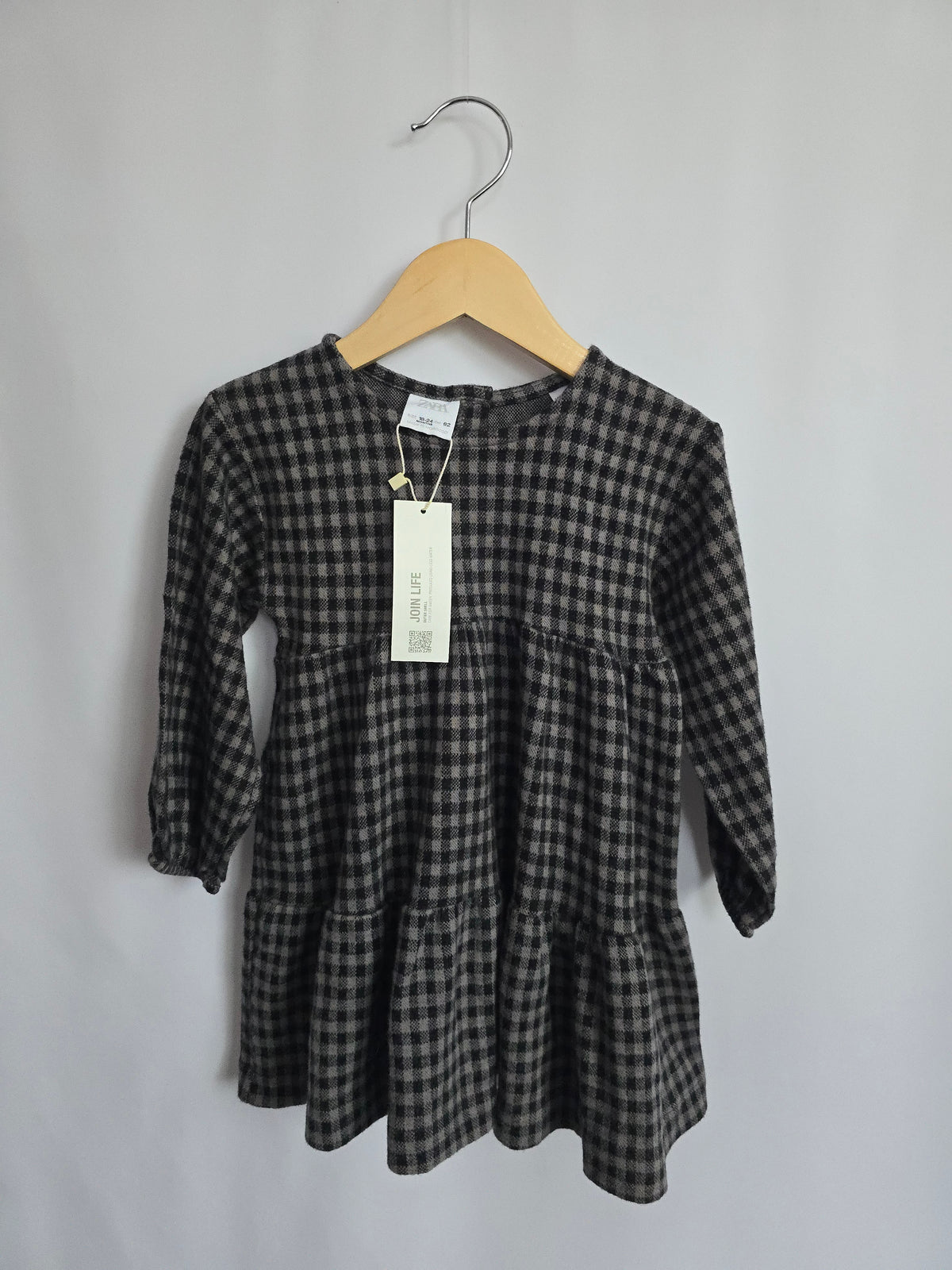 NEW Zara Black/Grey Plaid Tiered Dress • 18-24 months