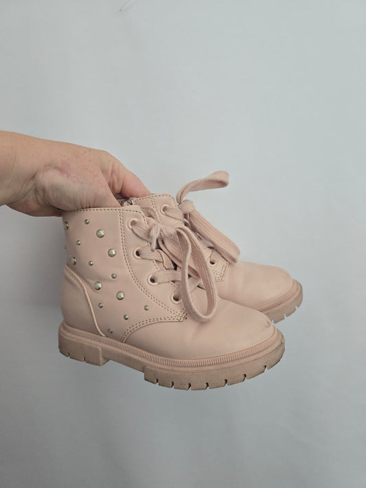 Cat & Jack Light Pink Pearl Lace Up Boots • 10C