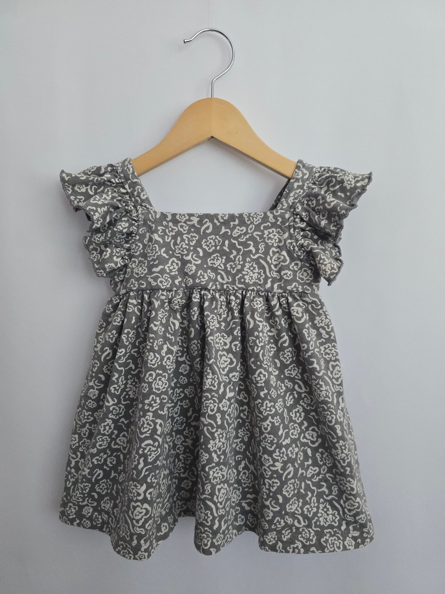 Rylee + Cru Grey Floral Ruffle Dress • 18-24 months