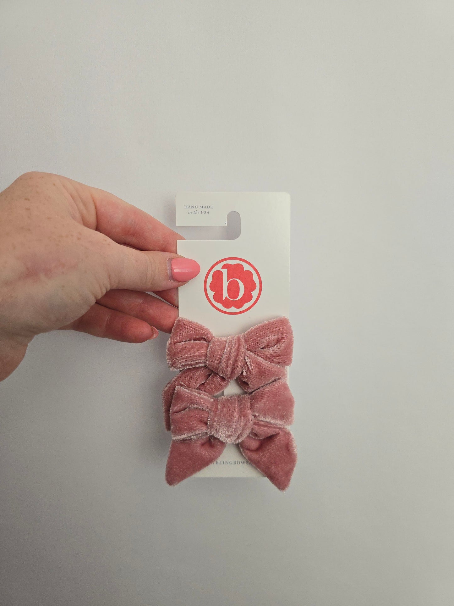 NEW Baby Bling Dusty Rose Velvet Piggy Bow Hairclips