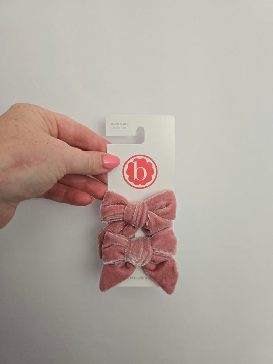 NEW Baby Bling Dusty Rose Velvet Piggy Bow Hairclips
