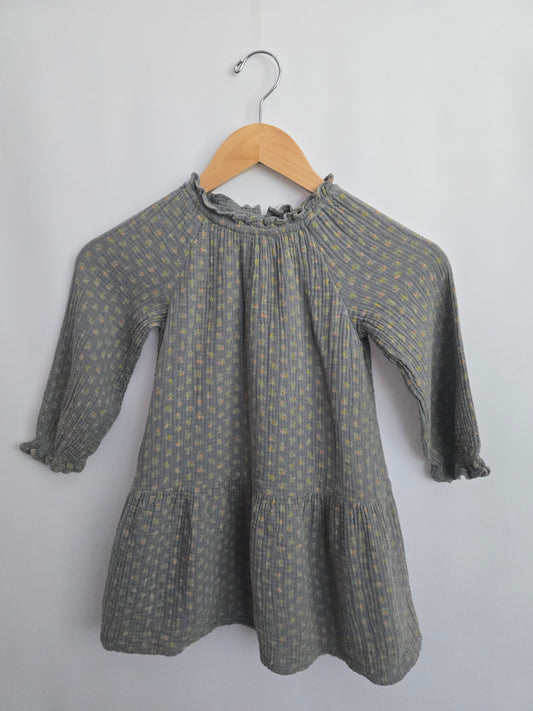 Zara Grey Mini Floral Cotton Ruffle Tunic • 4 years