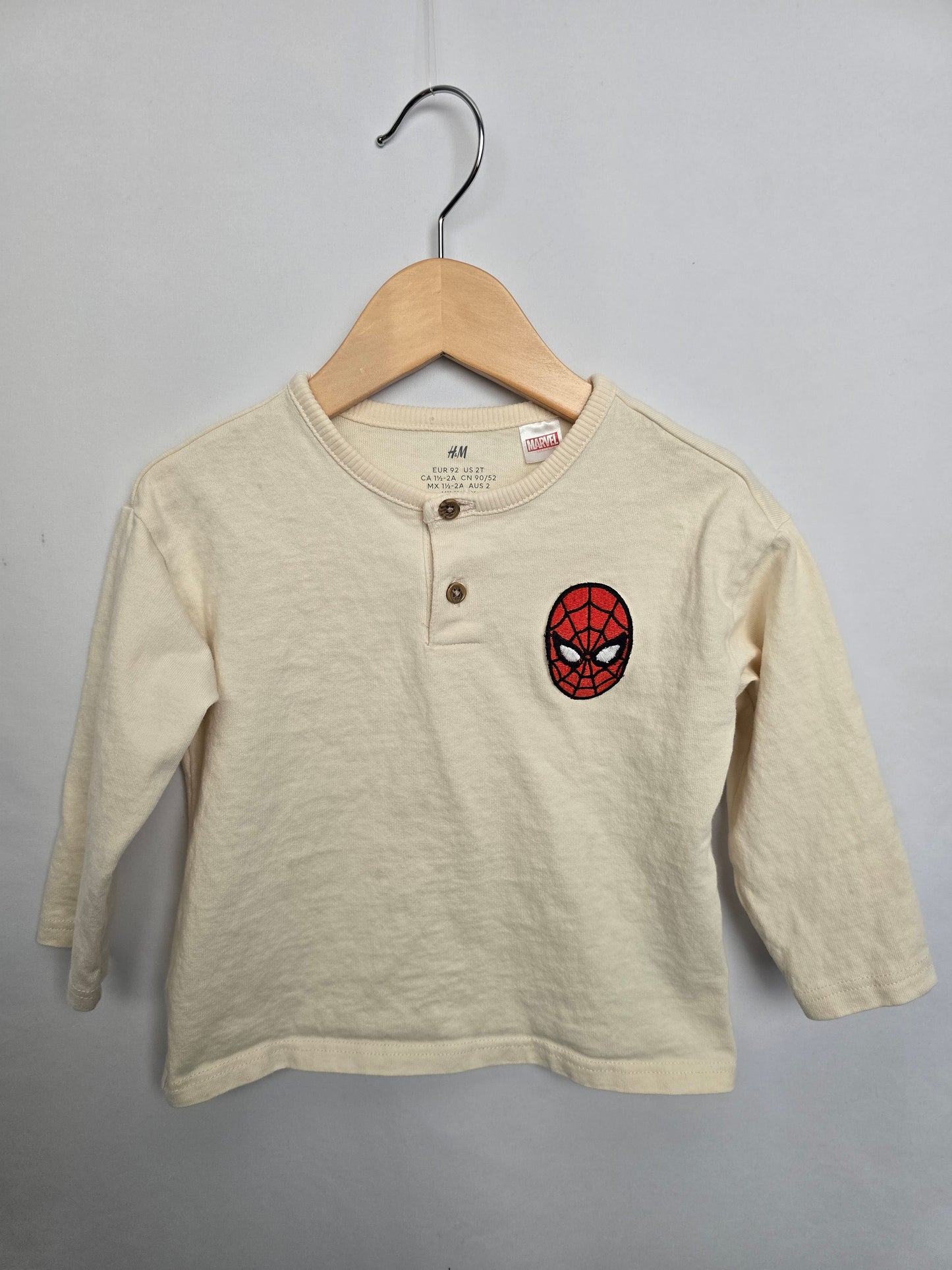 H&M Cream Spiderman Long Sleeve Shirt • 1-2 years
