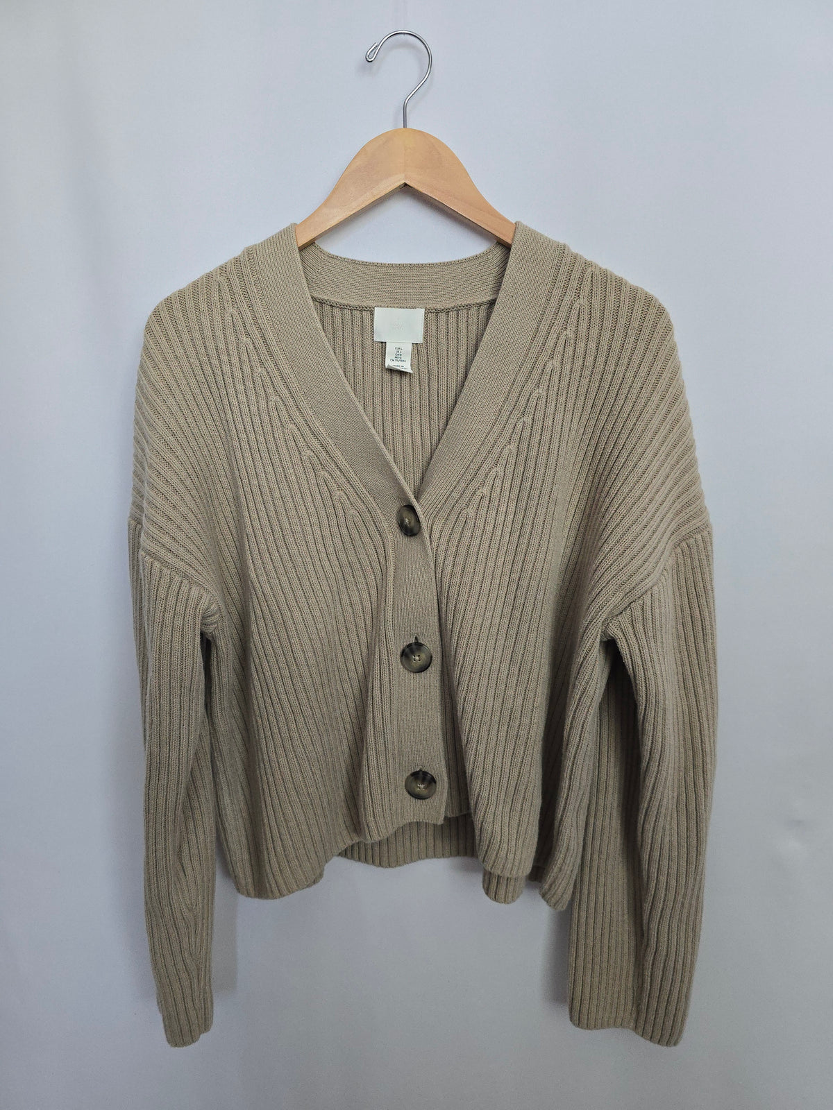 H&M Taupe Button Knit Cardigan • Large