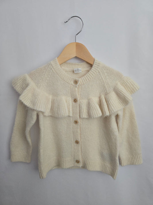 H&M Cream Soft Knit Ruffle Cardigan • 9-12 months