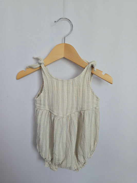 Quincy Mae Cream Striped Bubble Romper • 3-6 months