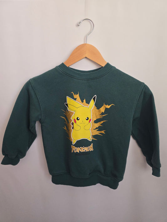 H&M Green Pikachu Crewneck • 4-6 years