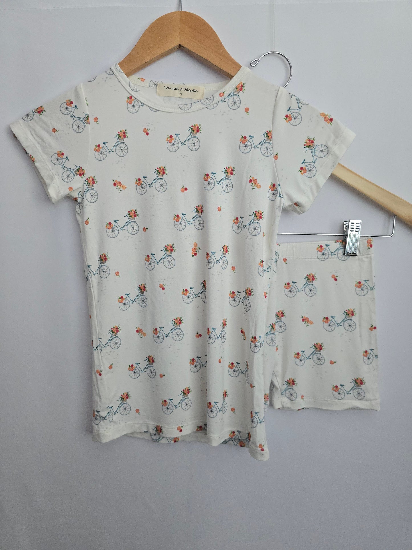 NEW Bambi & Birdie Bike Floral Shorts Pajama Set • 7-8 years