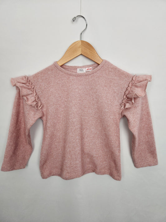 Zara Pink Soft Knit Ruffle Shirt • 5-6 years