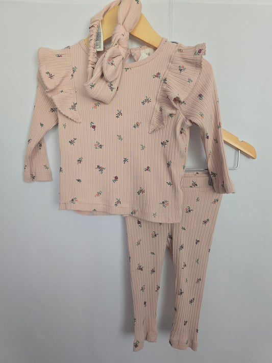 H&M Pink Floral 3 Piece Set *unstitching* • 4-6 months