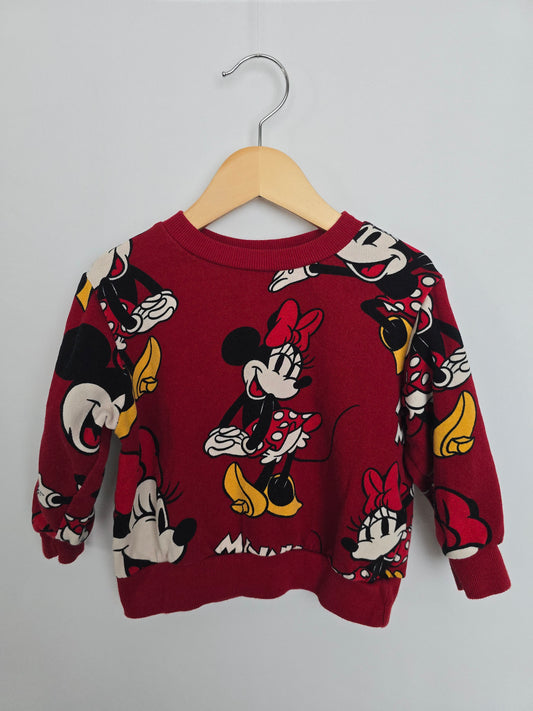 H&M Red Minnie Mouse Graphic Crew • 2-4 years