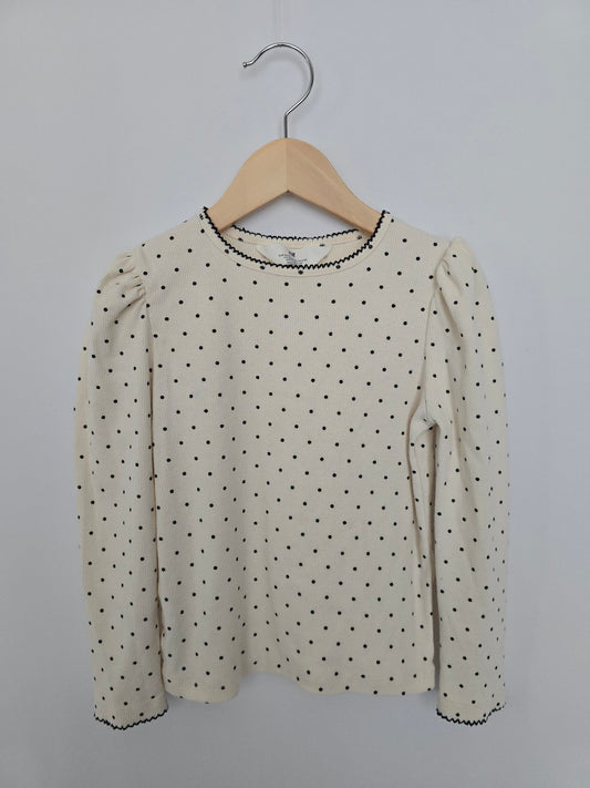 H&M Ivory Polkadot Ribbed Long Sleeve • 4-6 years