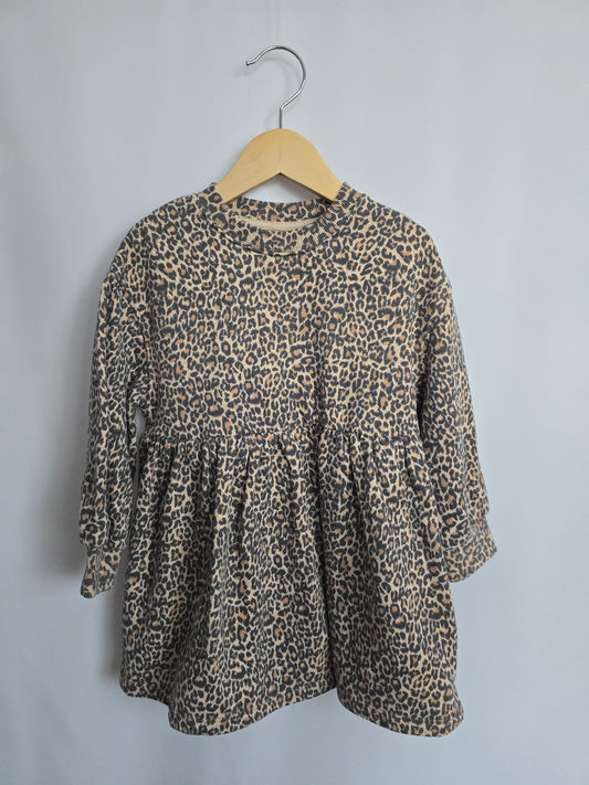 M&S Leopard Fleece Sweater Dress • 2-3 years