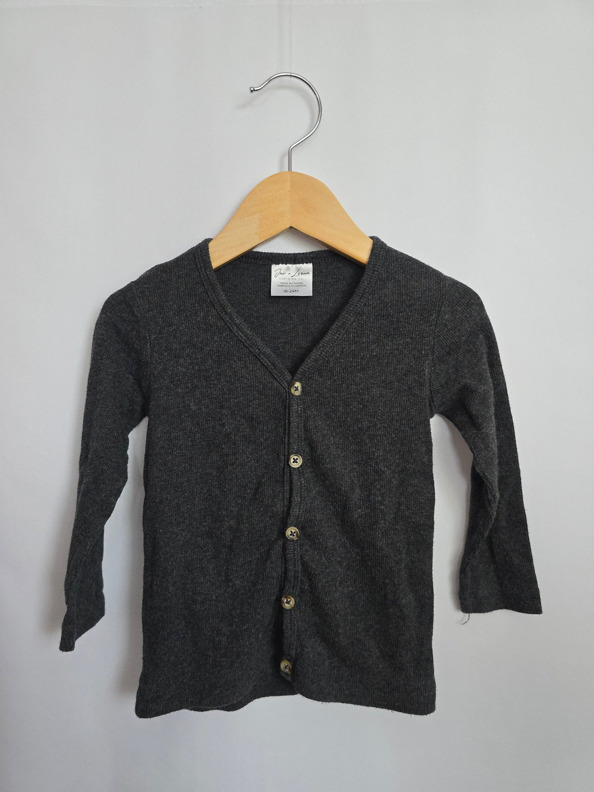 Jax & Lennon Charcoal Ribbed Cardigan • 18-24 months
