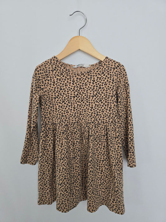 H&M Tan Leopard Long Sleeve Dress • 4-6 years
