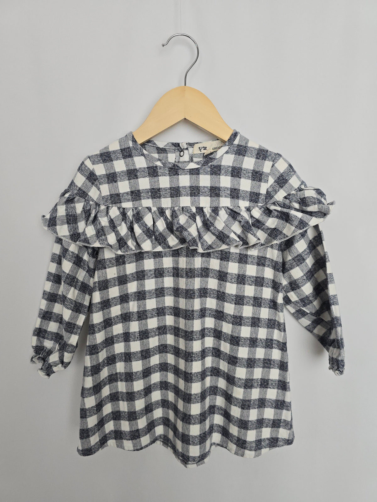 Greige Blue Gingham Dress • 2 years