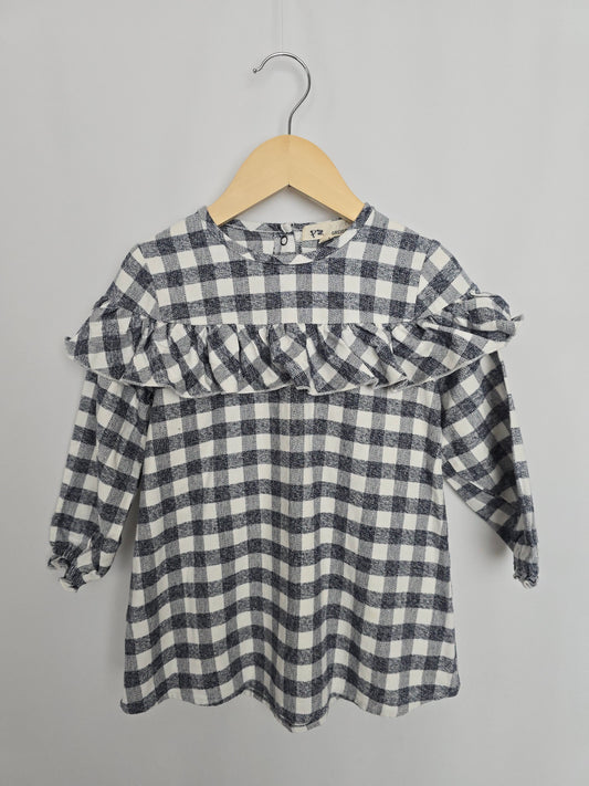 Greige Blue Gingham Dress • 2 years