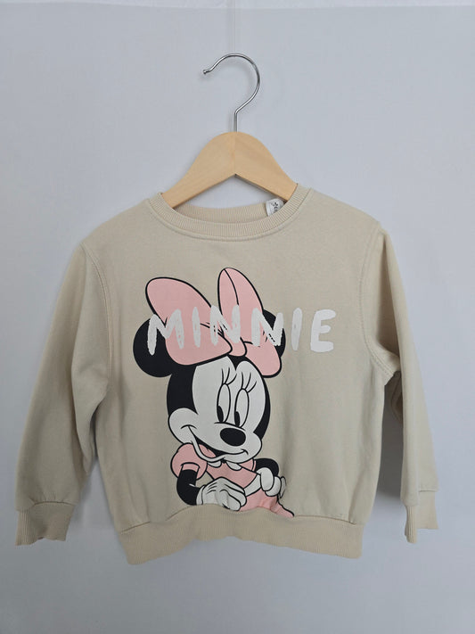 H&M Ivory Minnie Mouse Crew • 2-4 years