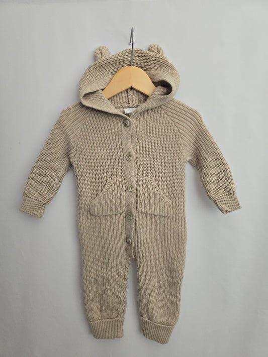 Jamie Kay Sand Knit Hooded Teddy Romper • 3-6 months