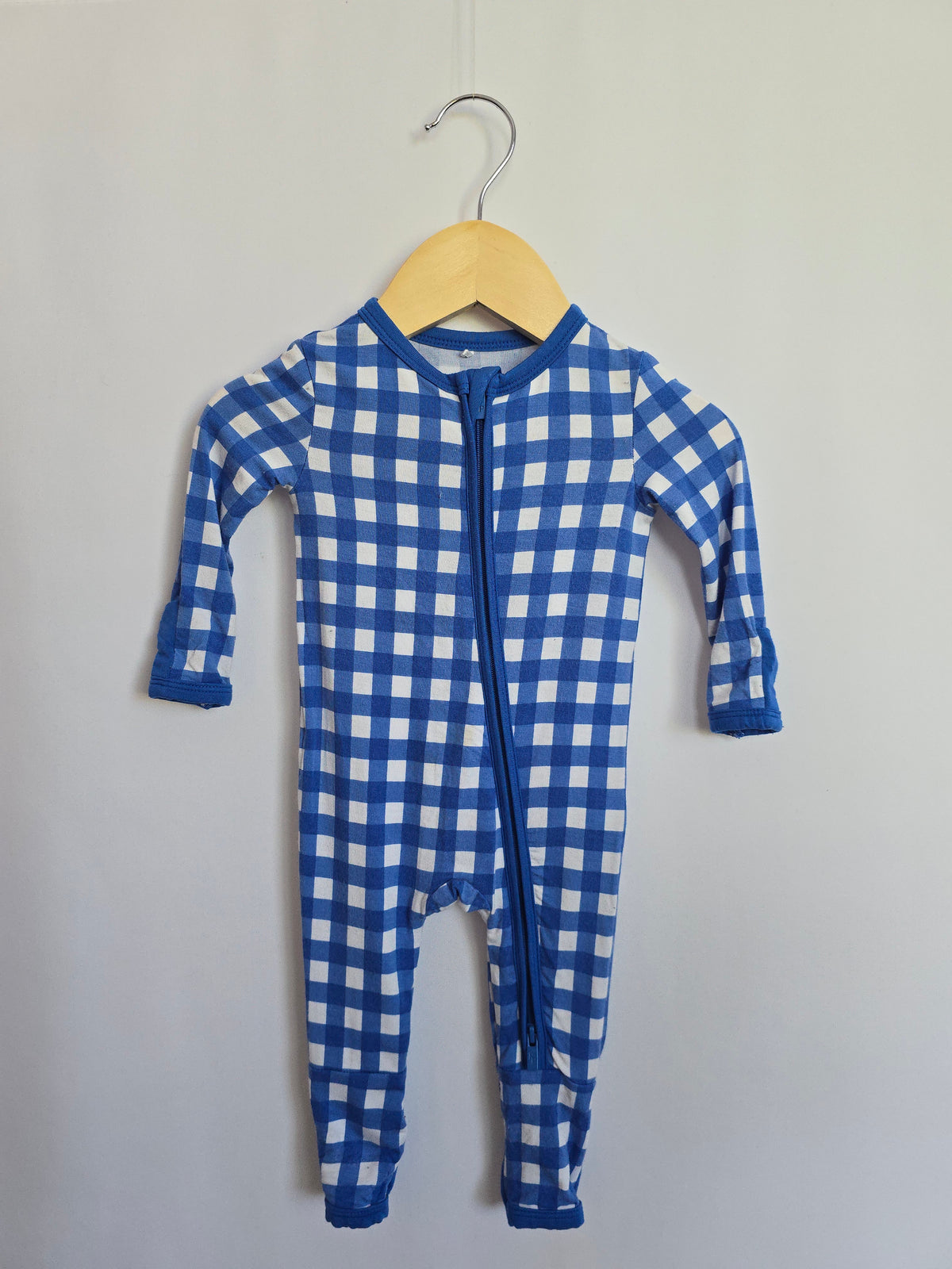 Posh Peanut Blue Plaid Zip Romper • 0-3 months