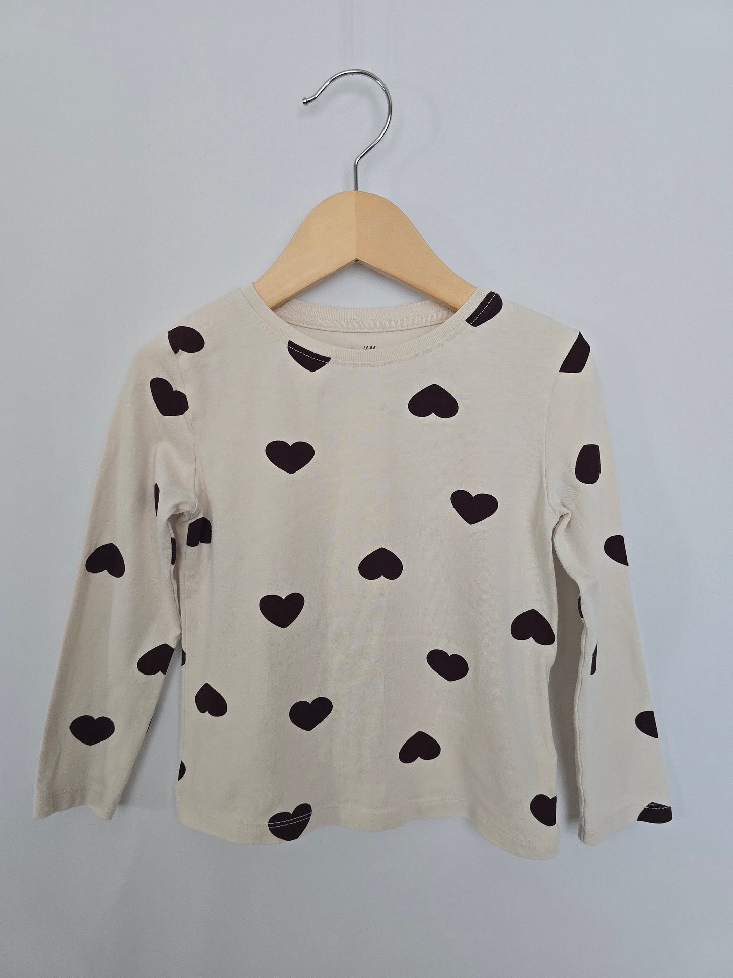H&M Ivory Hearts Long Sleeve • 2-4 years