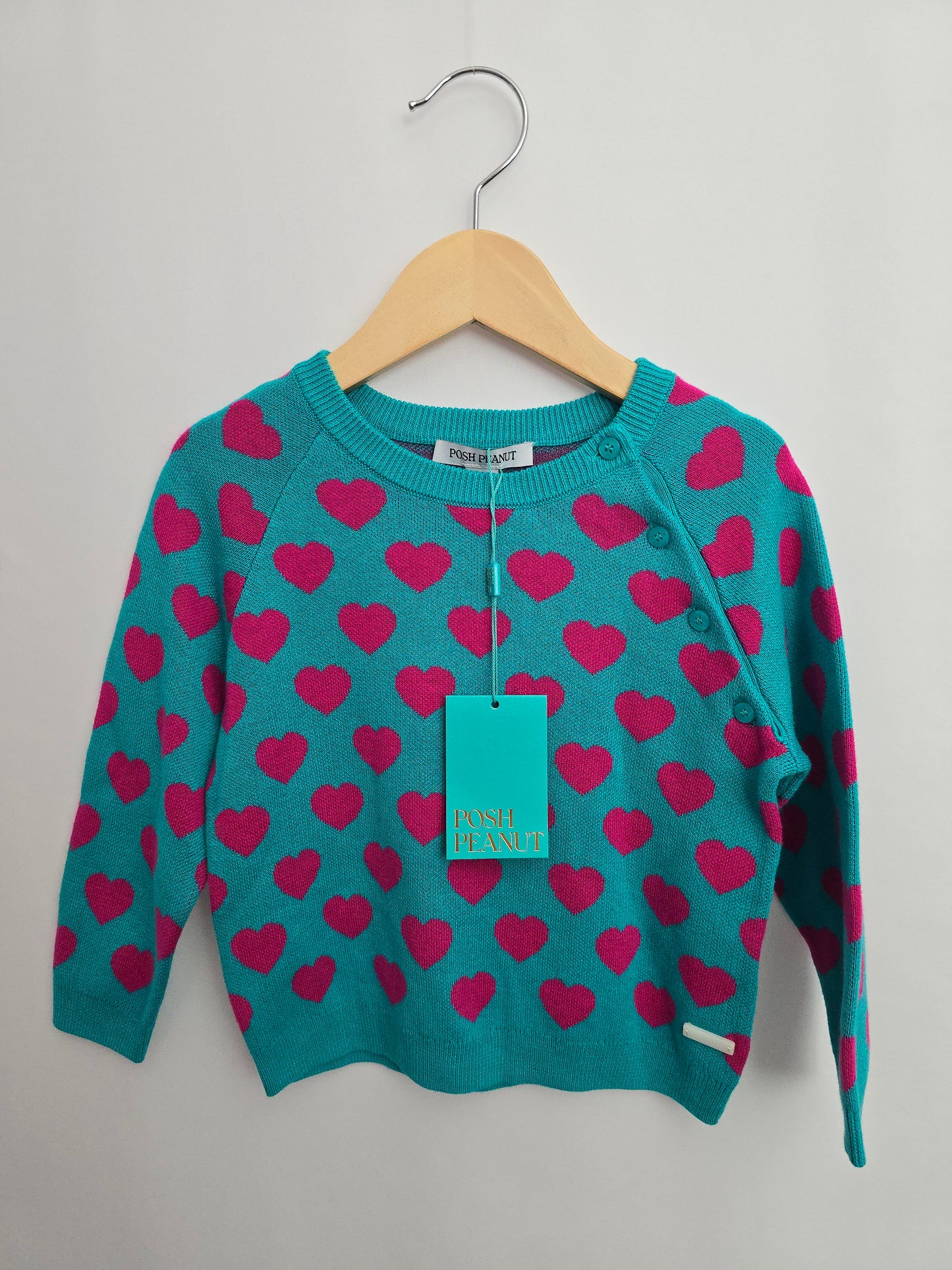 NEW Posh Peanut Turquoise Hearts Knit Sweater • 3 years