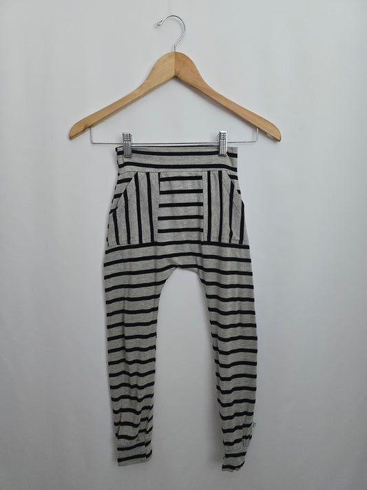 PLAY Tiny Button Apparel Grey Stripe Harem Pants • 5-6 years