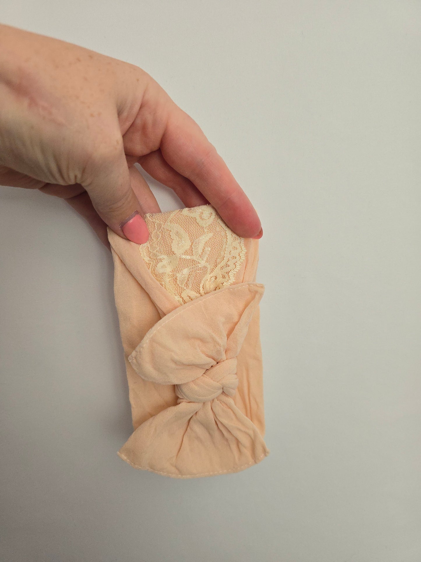 Baby Bling Peach Lace Classic Knot Headband