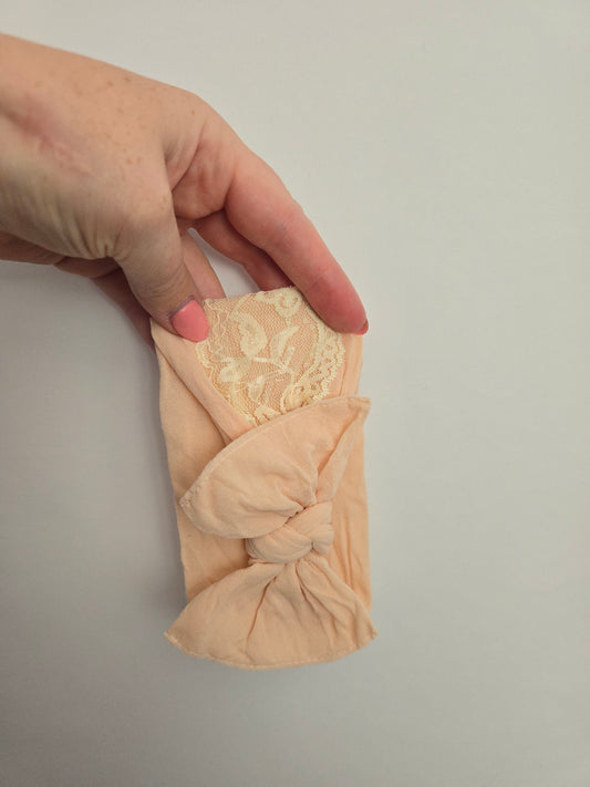 Baby Bling Peach Lace Classic Knot Headband