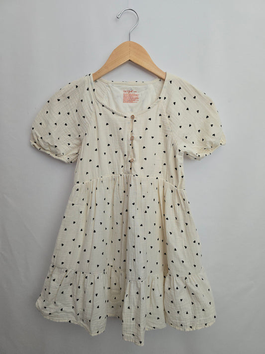 Cat & Jack Cotton Cream/Black Hearts Dress • 8 years