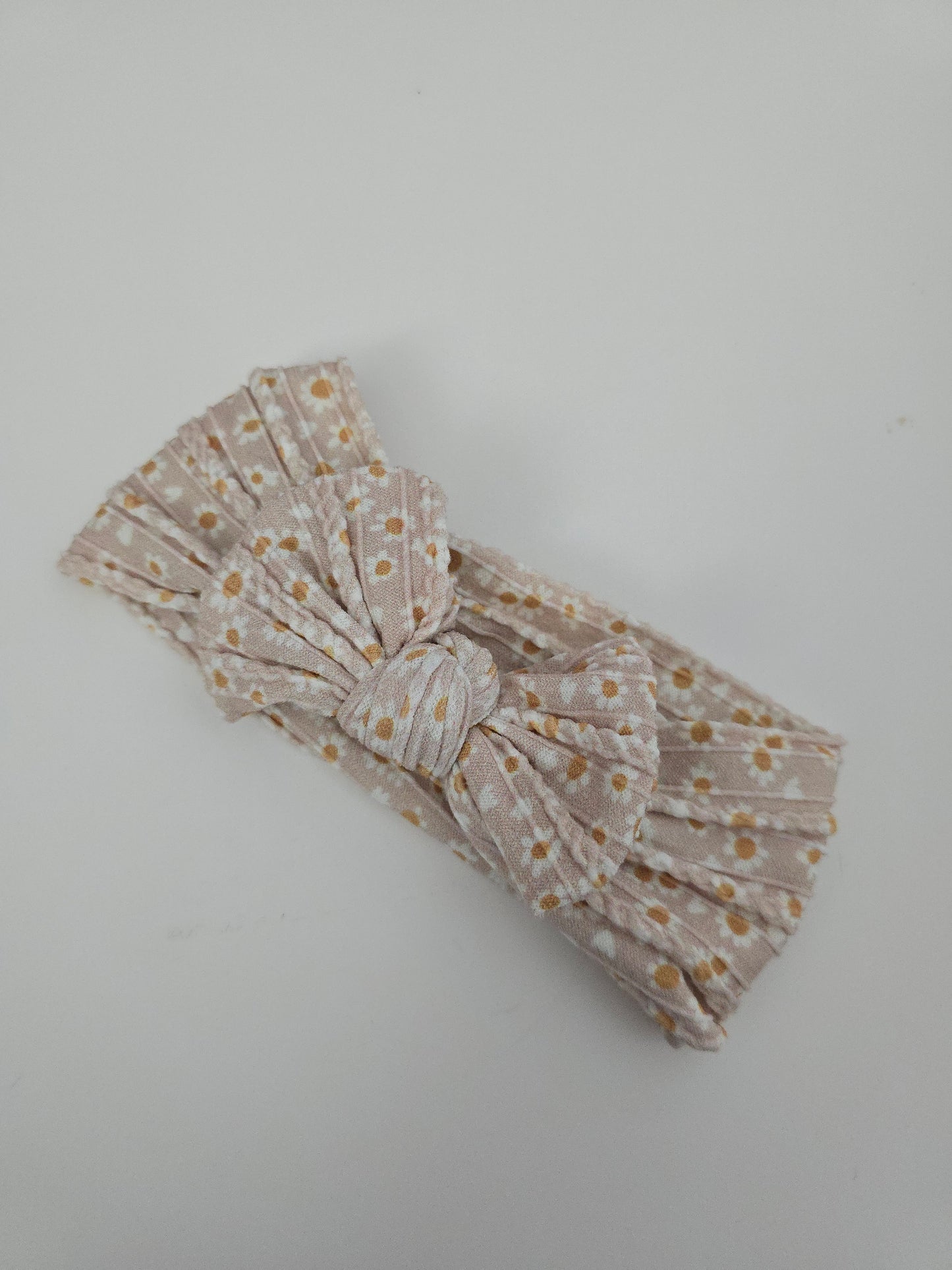 Knot Headband Tan Daisy • 0-12 months