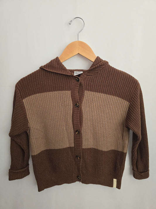 Jax & Lennon Mocha Stripe Knit Button Up Hooded Sweater • 4-6 years