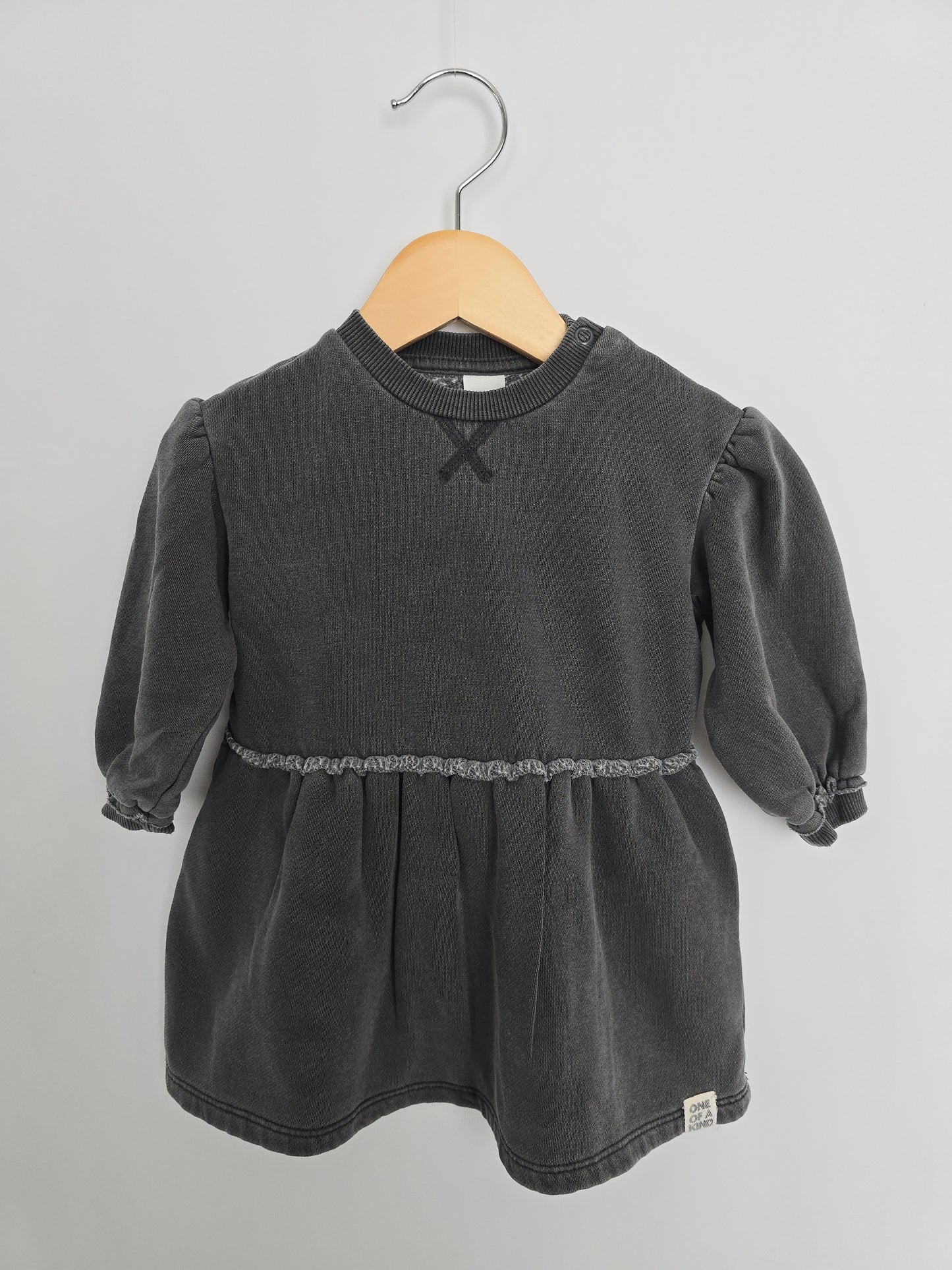 H&M Grey Wash Ruffle Sweatshirt Dress • 18-24 months
