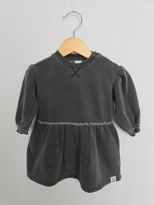 H&M Grey Wash Ruffle Sweatshirt Dress • 18-24 months