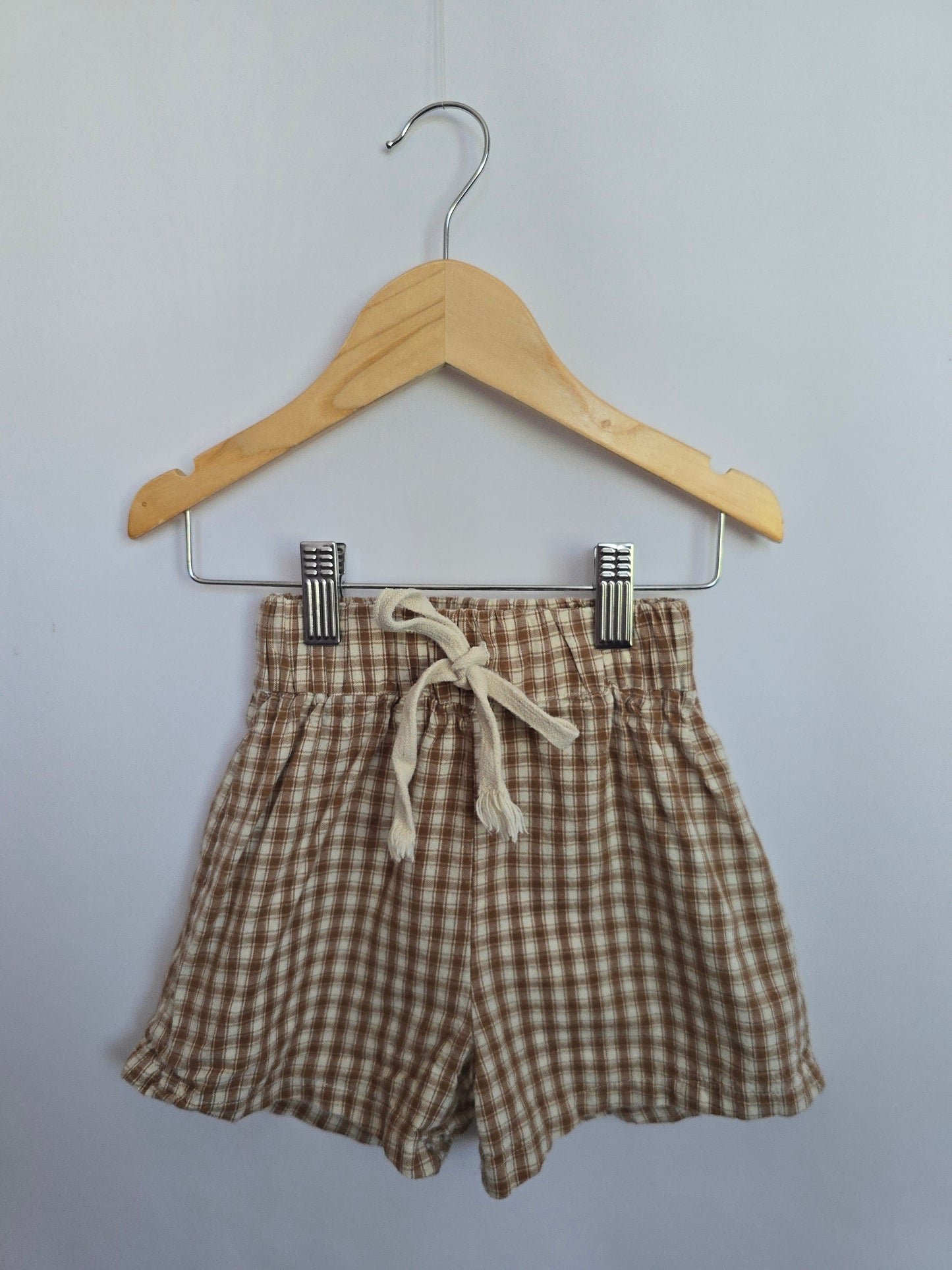 Kindly Brown Plaid Shorts • 1-2 years