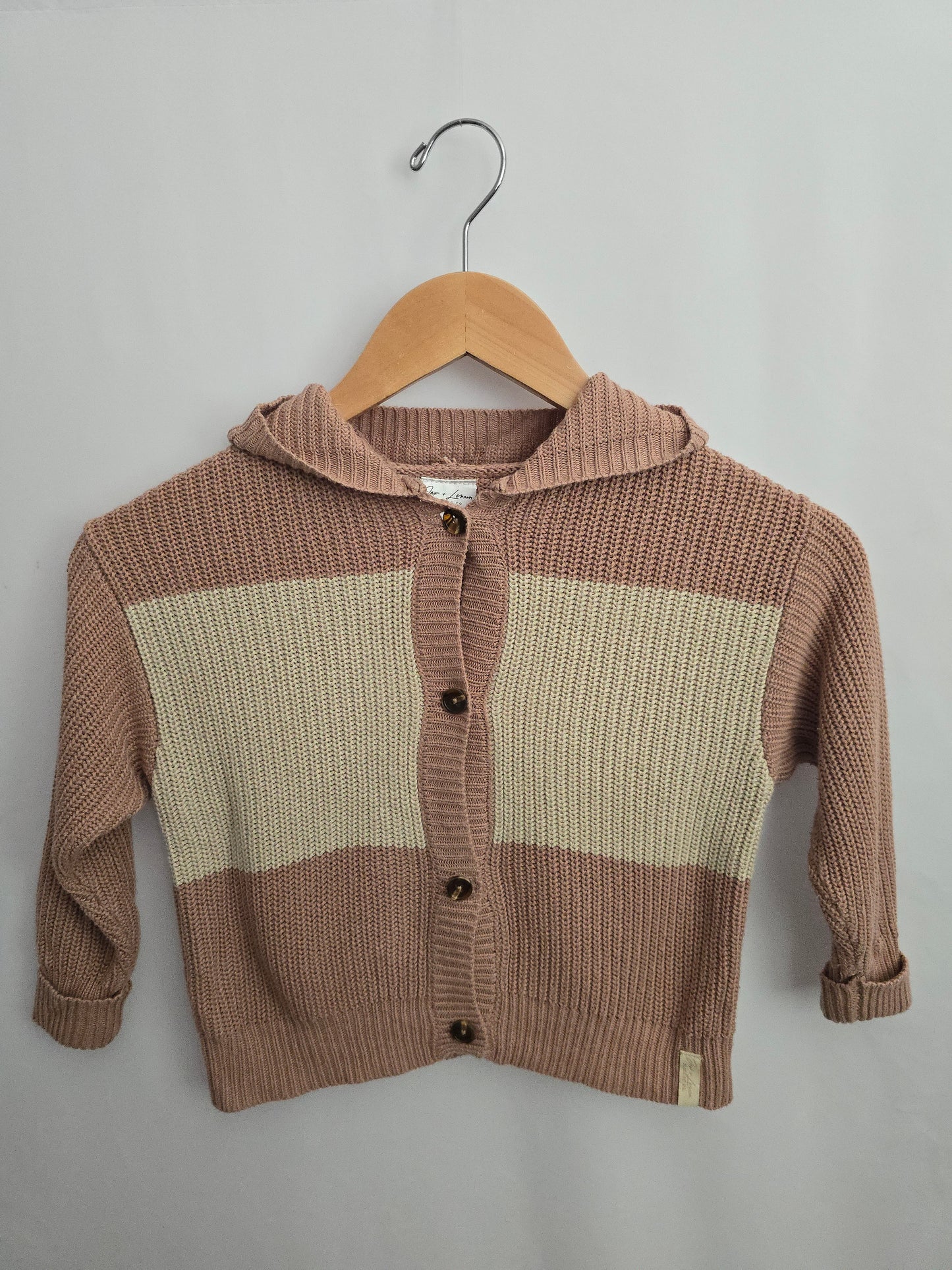 Jax & Lennnon Blush Stripe Knit Hooded Button Up • 10-11 years