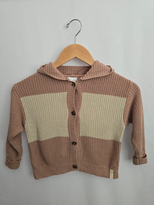 Jax & Lennnon Blush Stripe Knit Hooded Button Up • 10-11 years