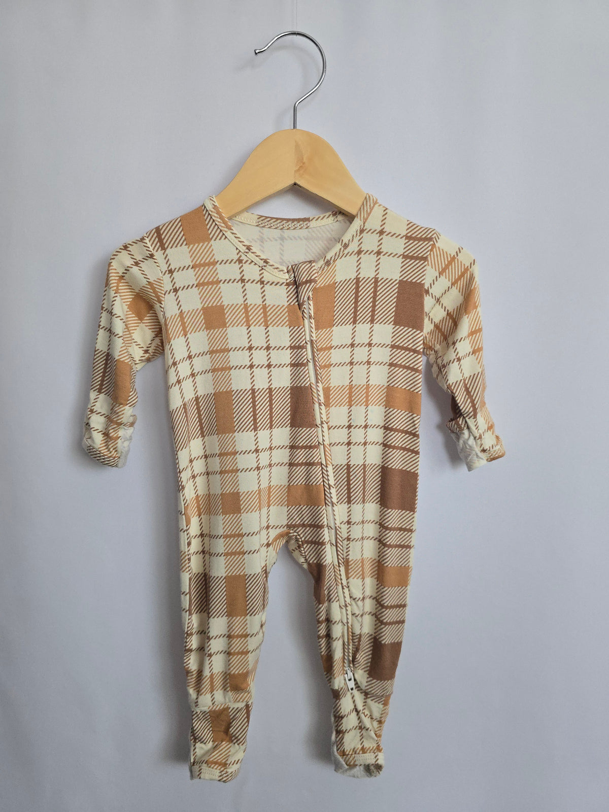 PLAY Bambi & Birdie Brown Plaid Zip Footie • Newborn
