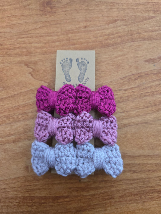 6 Pack Minibow Hairclips Piggy Sets  • 2 Magenta, 2 Dusty Rose, 2 Porcelain