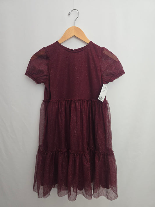 NEW H&M Cranberry Sparkle Tiered Fancy Dress • 8-10 years