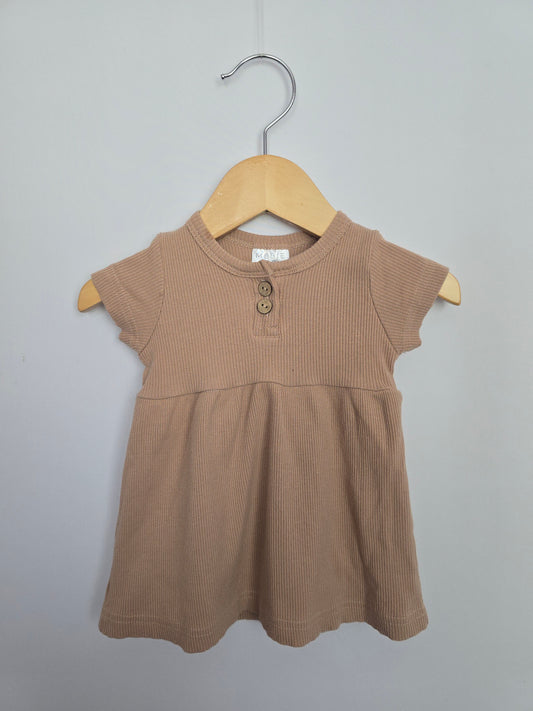 Mebie Baby Tan Ribbed Empire Dress • 0-3 months