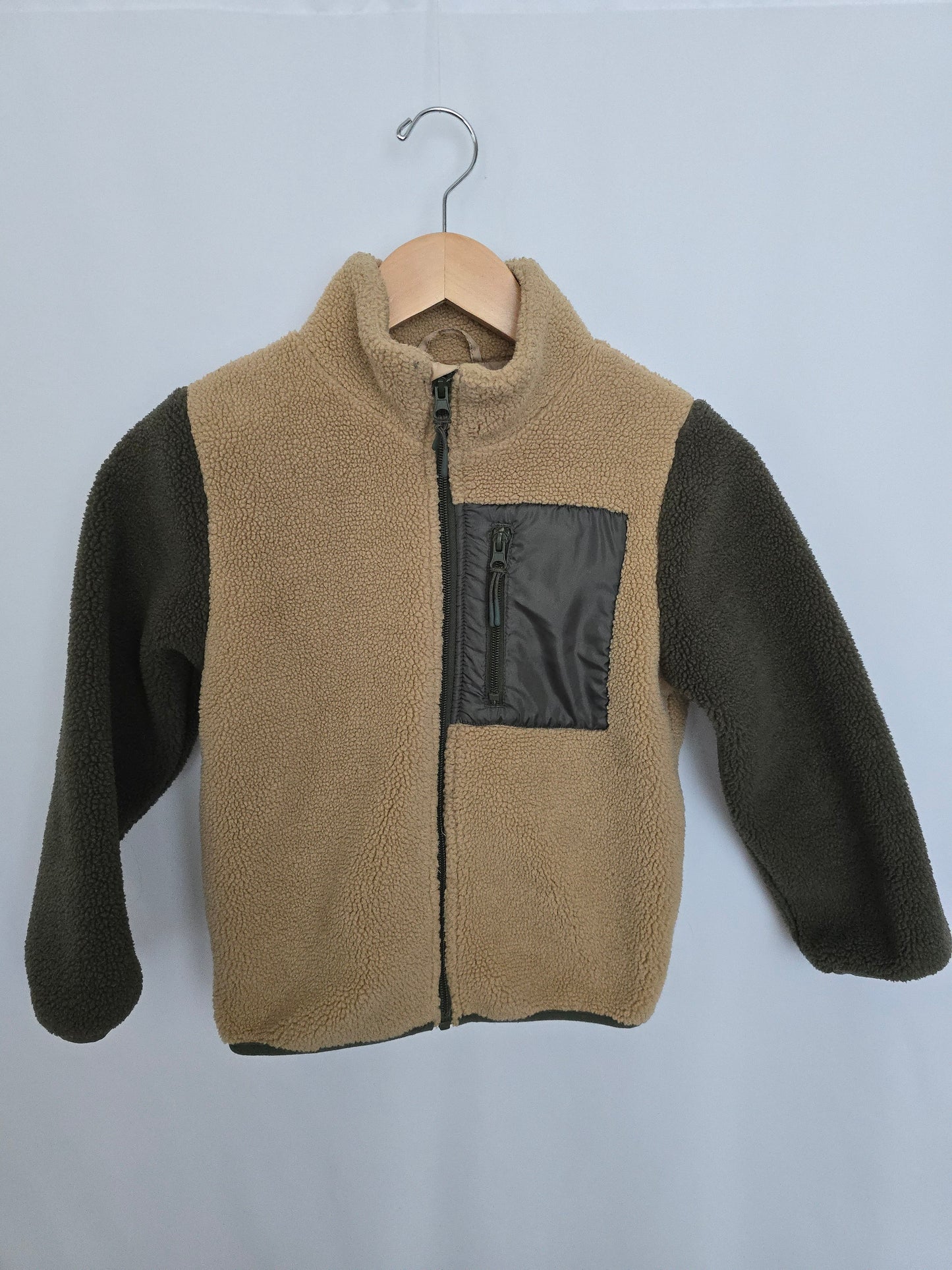 H&M Tan/Olive Sherpa Jacket • 4-6 years