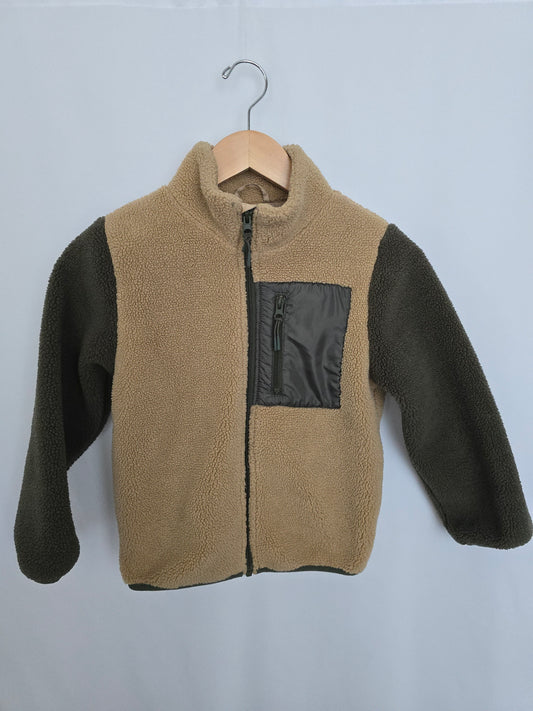 H&M Tan/Olive Sherpa Jacket • 4-6 years